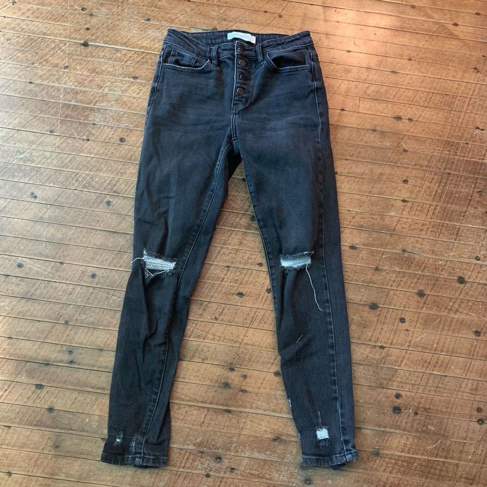 Kancan signature Curvy mid-rise ankle skinny distressed black jeans